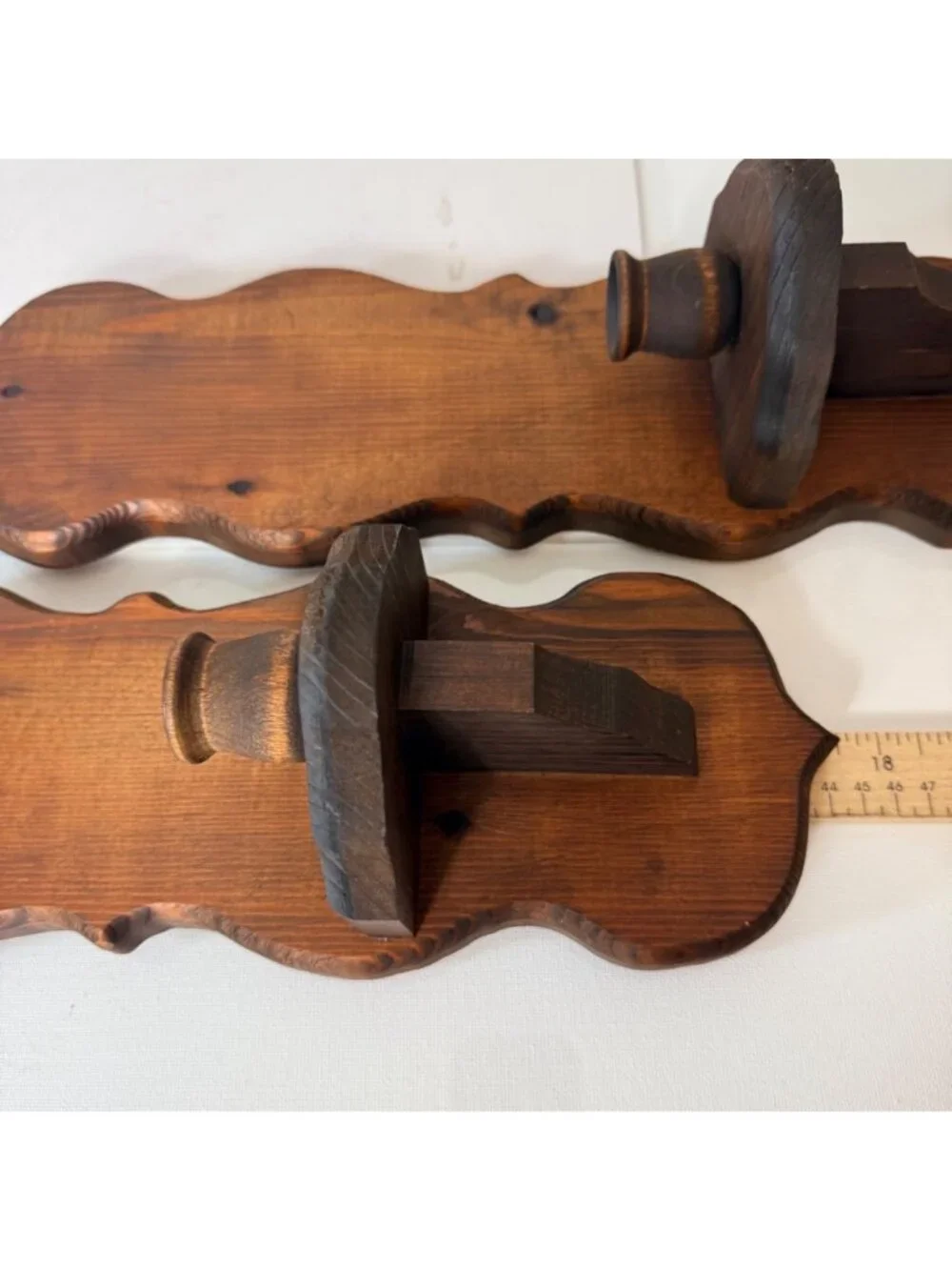 Wood Wall Candle Sconces Pair Colonial Early American Farmhouse Vtg Country Deco
